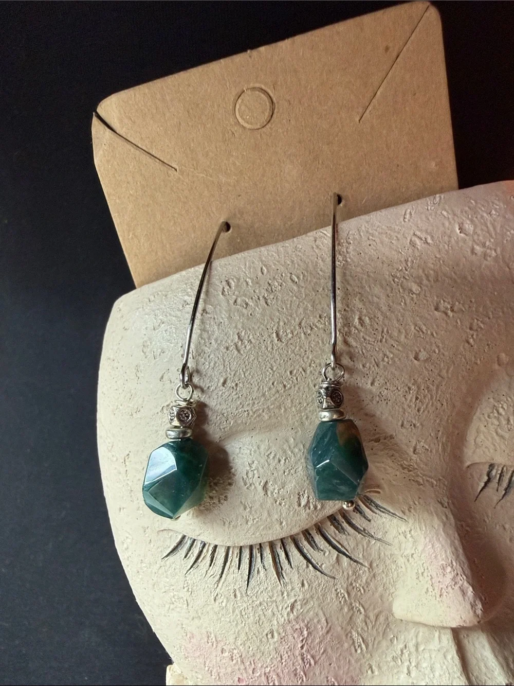 Handcrafted Green moss agate Stone Drop Earrings by